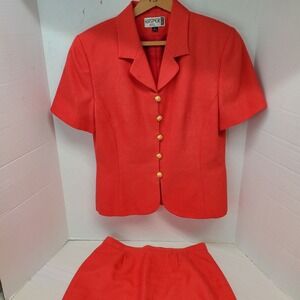 Kasper ASL Women's Red Short Sleeve Blazer & Skirt Suit Set Size 12